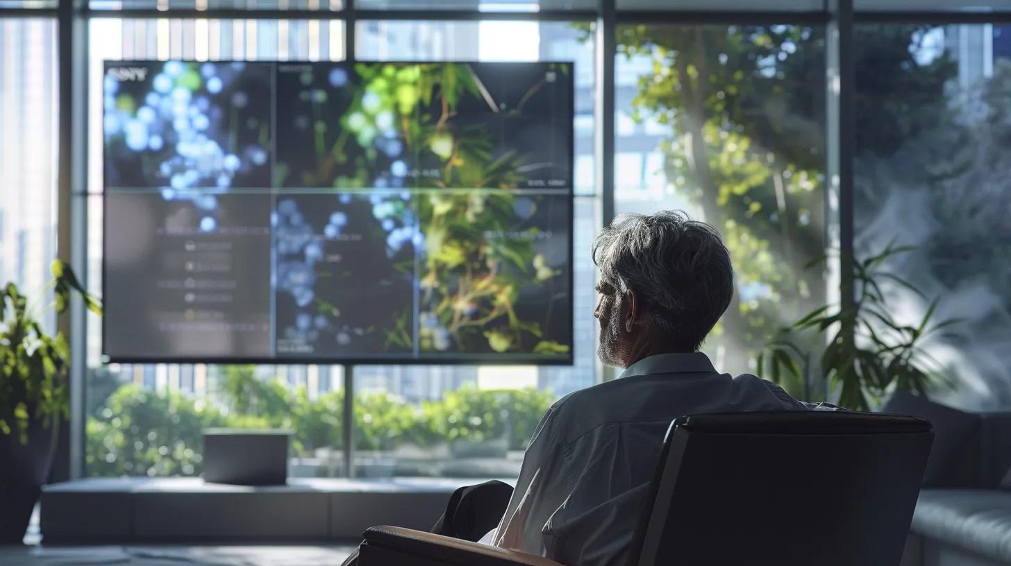 a modern office setting features a confident older adult interacting with a sleek digital interface, showcasing advanced cloud storage security features while surrounded by digital displays indicating encryption and multi-factor authentication, emphasizing the peace of mind that comes with secure estate planning.
