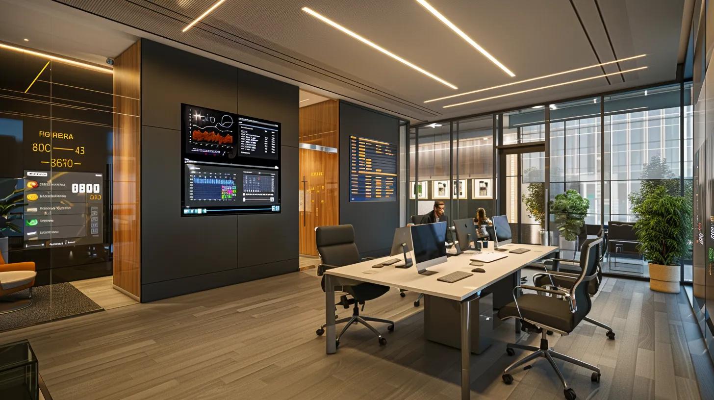a modern office setting showcases a sleek, digital interface displaying robust user access control dashboards, featuring vibrant graphs and alerts, emphasizing security features such as mfa and rbac while a focused professional analyzes the data in an atmosphere of accountability and compliance.