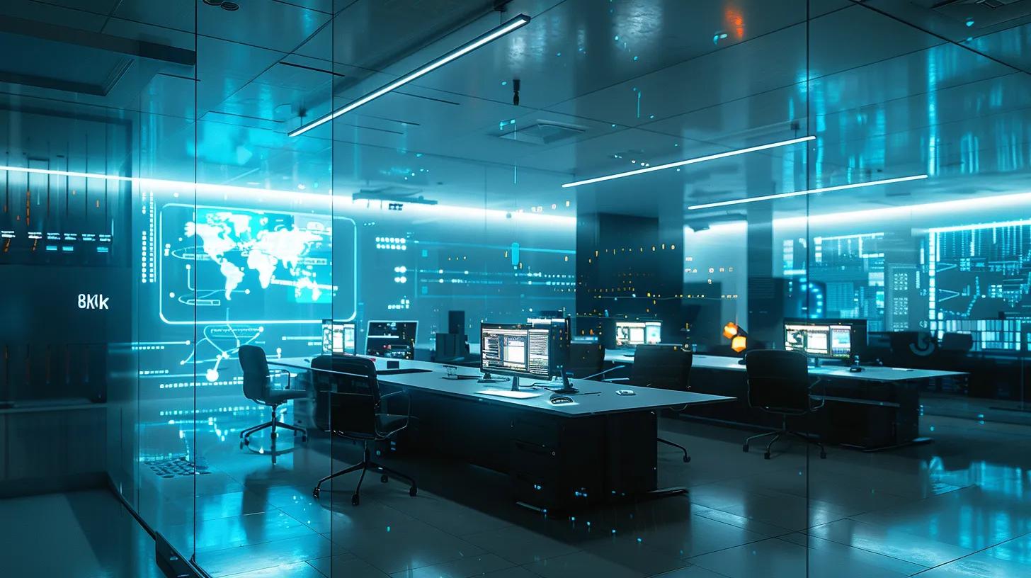 a modern office space features a sleek conference table with digital devices displaying various online storage models and pricing structures, illuminated by bright, focused lighting to emphasize discussions on service scalability and secure document management.