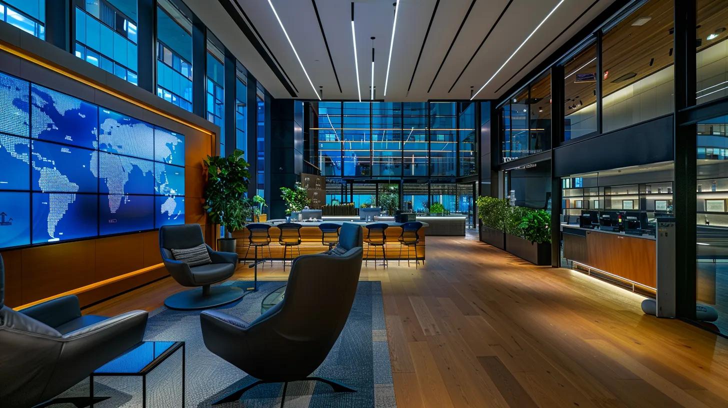 a modern office workspace features sleek digital screens displaying advanced ai analytics and blockchain diagrams, emphasizing the latest secure document backup technologies for future-proofing estate planning.