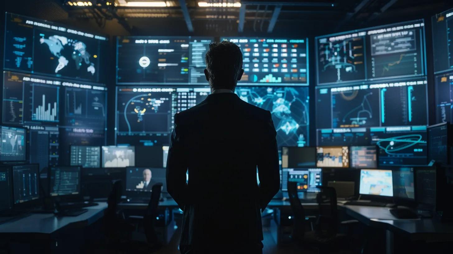 a sleek, high-tech control room filled with multiple screens displaying real-time data analytics, security alerts, and incident response workflows, symbolizing the vital role of continuous monitoring and incident management in enhancing cloud security.