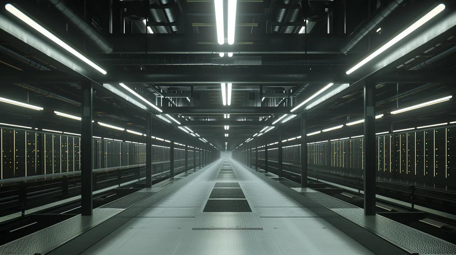 a sleek, modern data center filled with rows of high-tech server racks, illuminated by vibrant led lights, showcasing the intricate infrastructure required for secure online document storage.