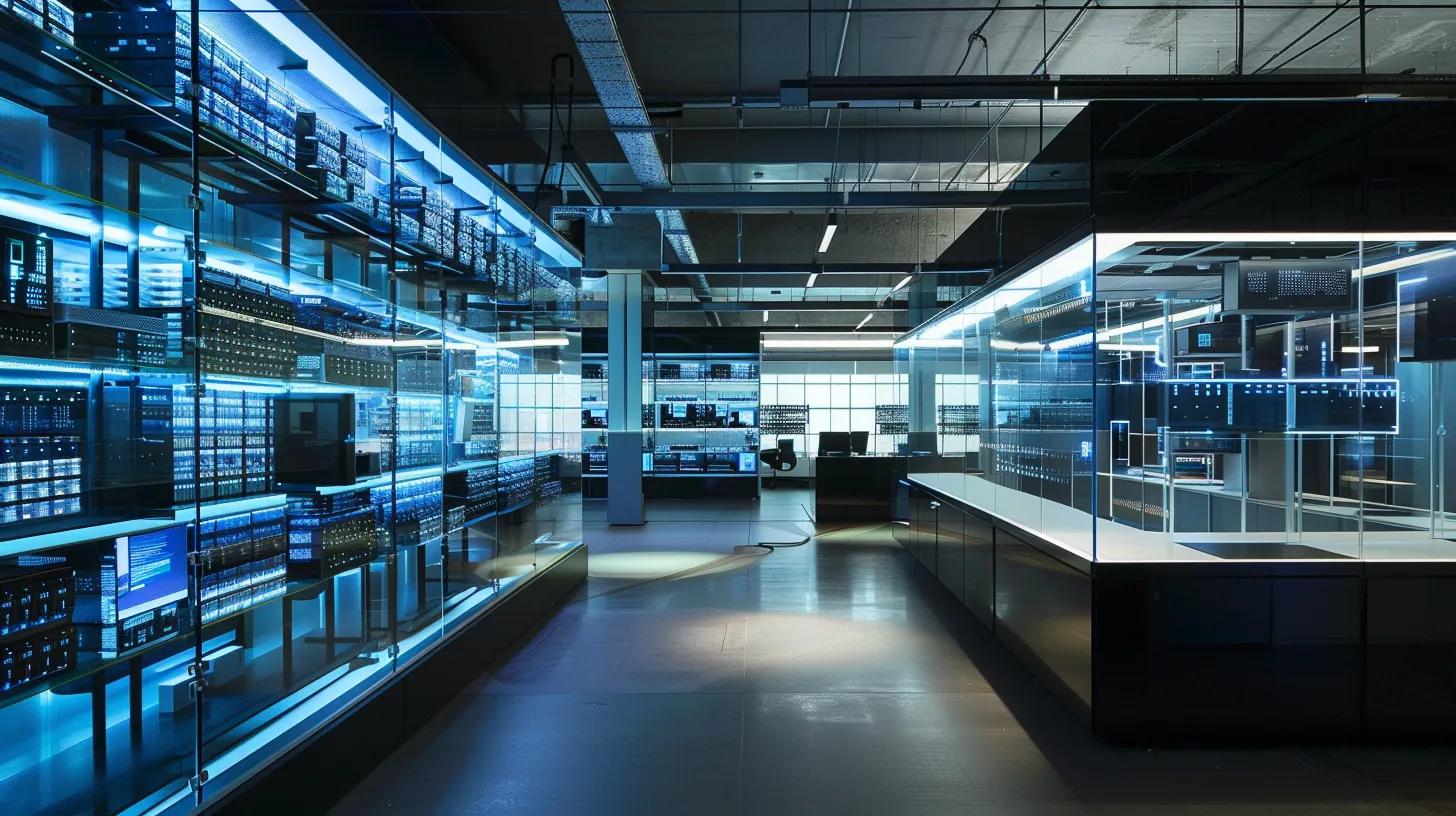 a sleek, modern office environment showcases a sophisticated digital document storage system with glowing screens displaying data encryption protocols, while a professional is engaged in secure access management, highlighting the cutting-edge technology that protects sensitive information.