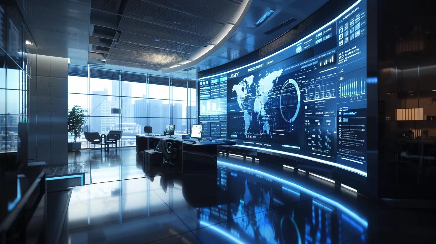 a sleek, modern office environment features a large digital screen displaying a user-friendly interface for configuring bucket permissions, with a diverse team of professionals engaged in a focused discussion about enhancing digital security and access controls for sensitive files.