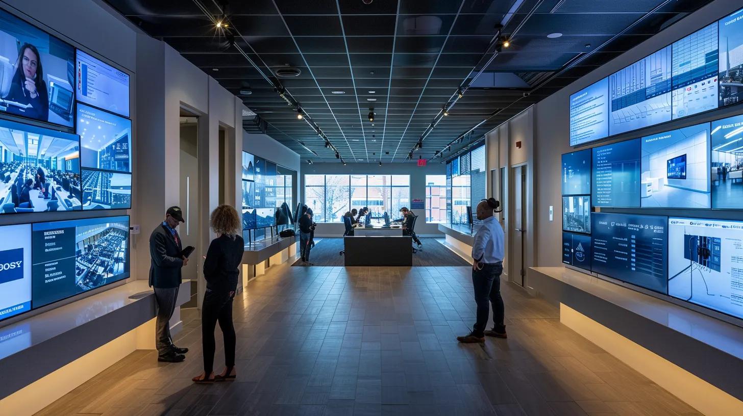 a sleek, modern office environment showcases prominently displayed security certifications on the walls, with a professional team collaboratively discussing digital document storage solutions, emphasizing the importance of trust and security credentials in a digitally secure atmosphere.