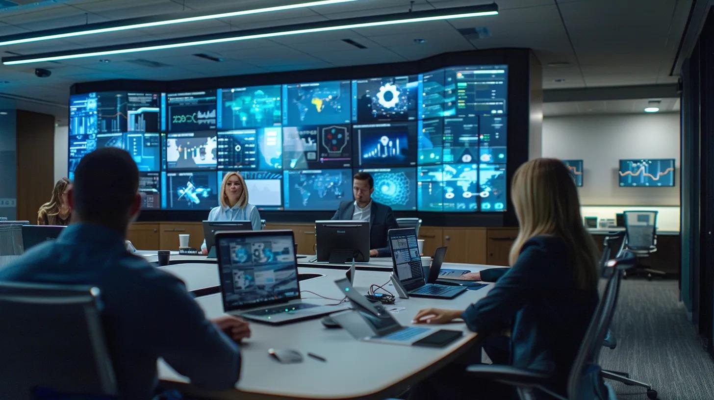 a sleek, modern office environment showcases a diverse team of professionals engaged in a collaborative discussion, with digital screens displaying key compliance frameworks and security protocols prominently featured in the background, emphasizing the importance of cloud storage security standards.