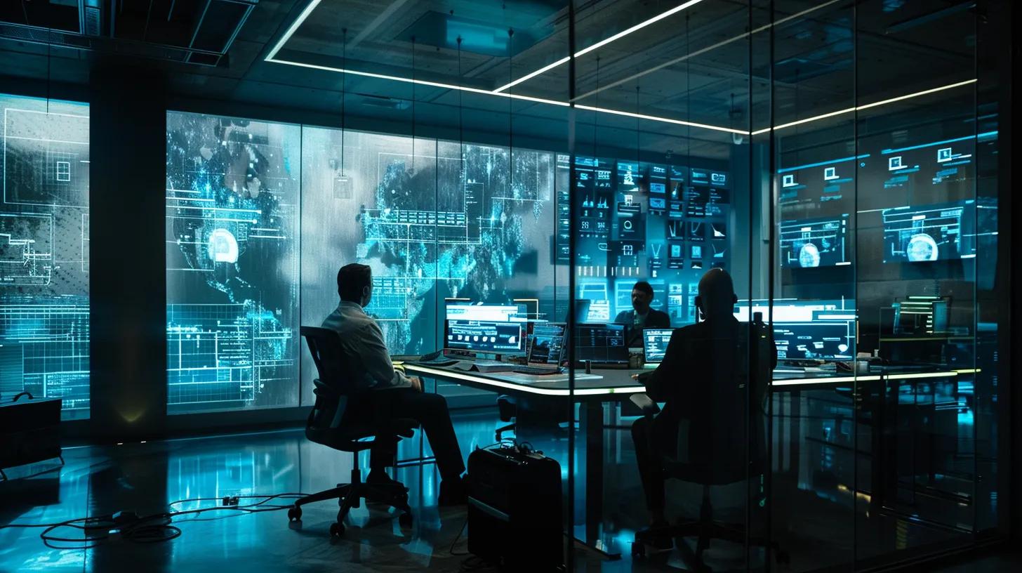 a sleek, modern office environment features a diverse team engaged in a collaborative strategy meeting, analyzing interactive data displays that illustrate transparent pricing models influenced by human behavior research and governance principles.