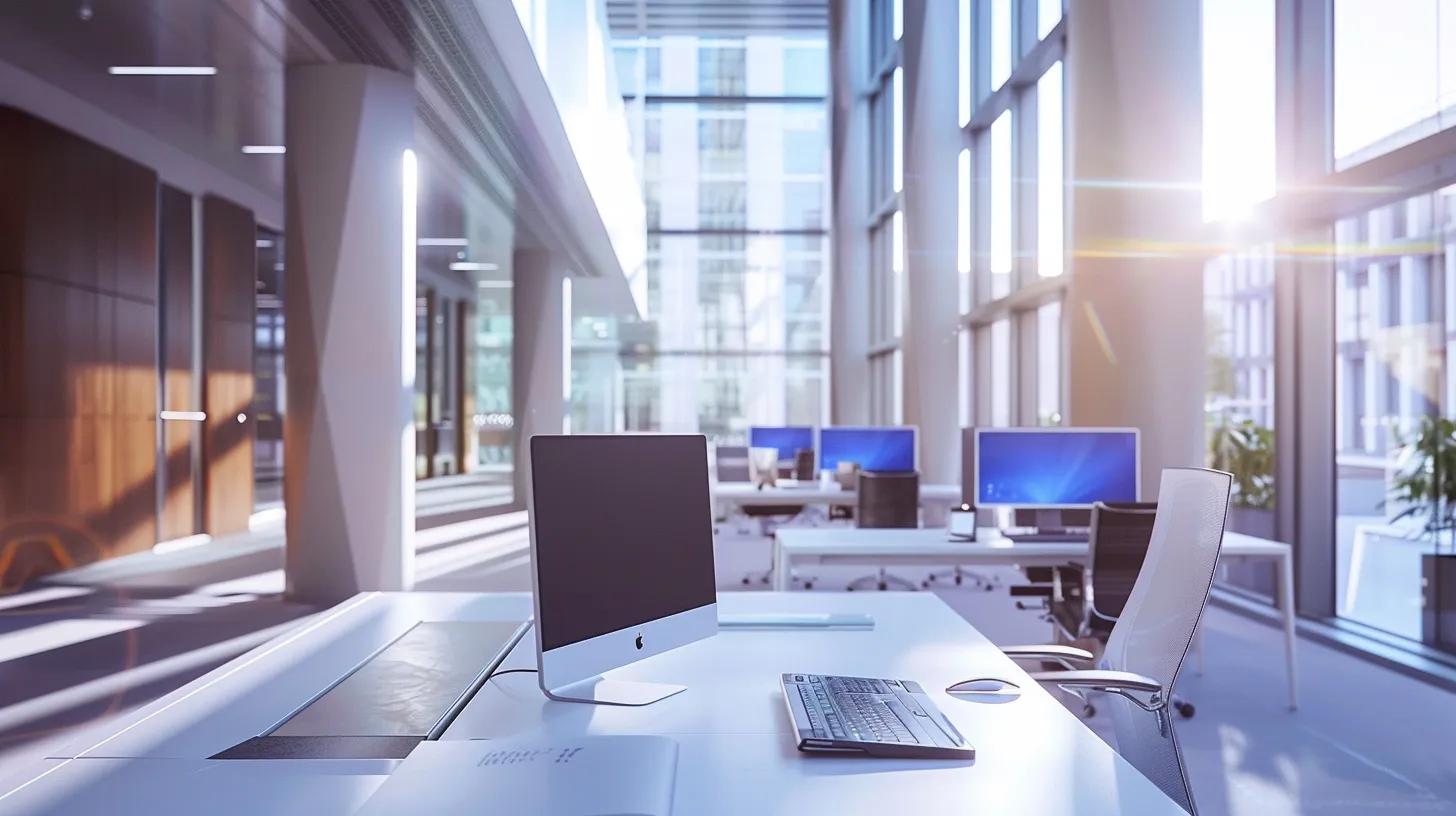 a sleek, modern office environment showcases high-performance servers and multiple screens displaying real-time data analytics and visualizations, emphasizing the critical role of optimized system performance and reliability in ensuring secure and efficient data storage solutions.