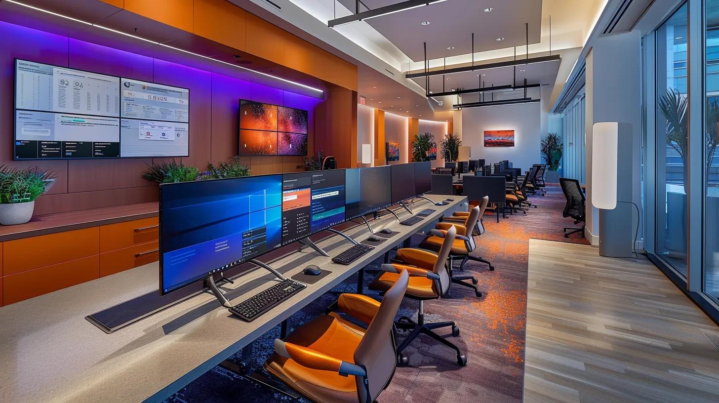 a sleek, modern office setting features a high-tech computer screen displaying multi-factor authentication options, with biometric scanning technology in the foreground emphasizing advanced security measures for sensitive digital documents.