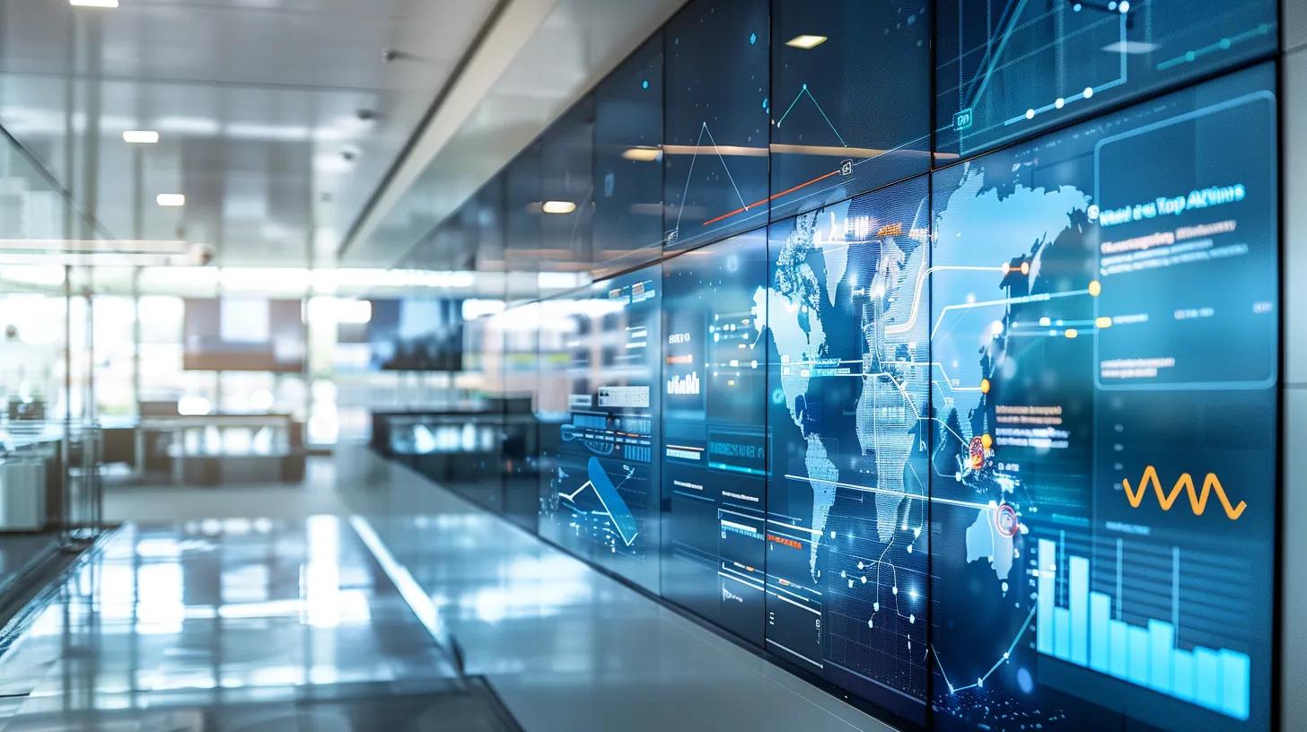 a sleek, modern office space featuring large digital screens displaying dynamic data analytics and cloud storage diagrams, symbolizing the innovative and future-ready architecture of storage infrastructure.