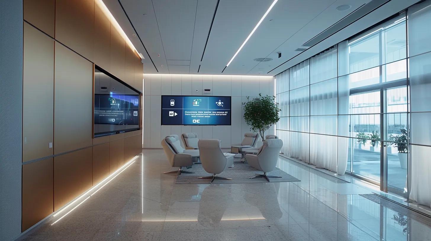 a sleek, modern office space showcases a high-tech digital storage system on a large screen, highlighting compliance icons for gdpr and hipaa, while a team of professionals discusses data protection strategies amidst illuminated compliance certification documents.