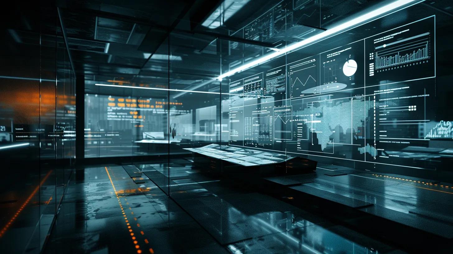 a sleek, modern office space showcases a digital dashboard displaying automated folder permissions, with dynamic graphs reflecting access changes based on user roles and data sensitivity, emphasizing efficiency and security in digital estate management.