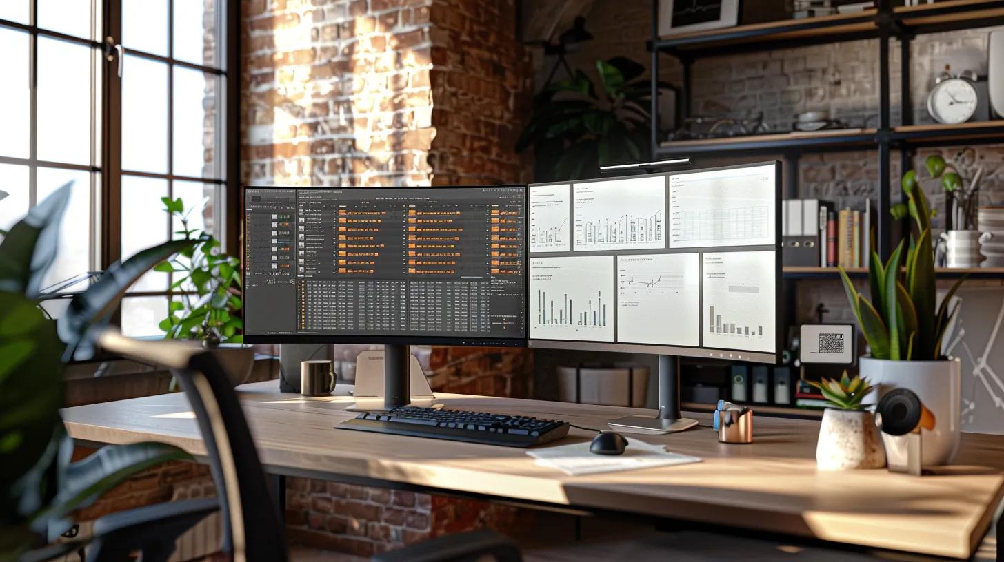 a sleek, modern office workspace featuring dual computer monitors displaying a visually engaging comparison chart of encryption protocols, illuminated by ambient light, emphasizing the importance of data security in online document storage.