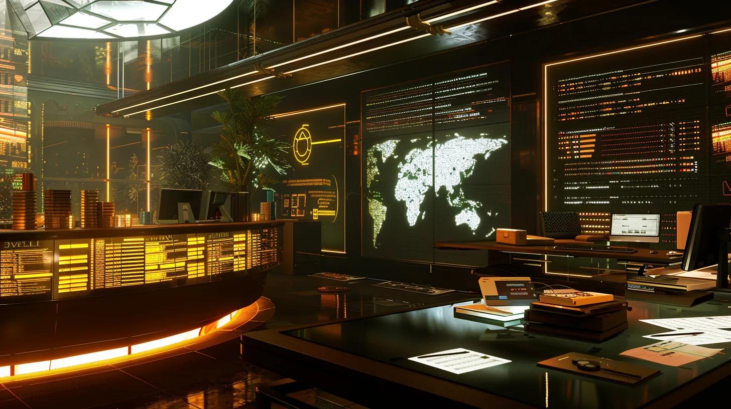 a sleek, modern office workspace features a high-tech computer screen displaying encrypted digital documents alongside vibrant graphical representations of aes encryption algorithms, illuminated by focused overhead lighting that emphasizes the theme of advanced data security.