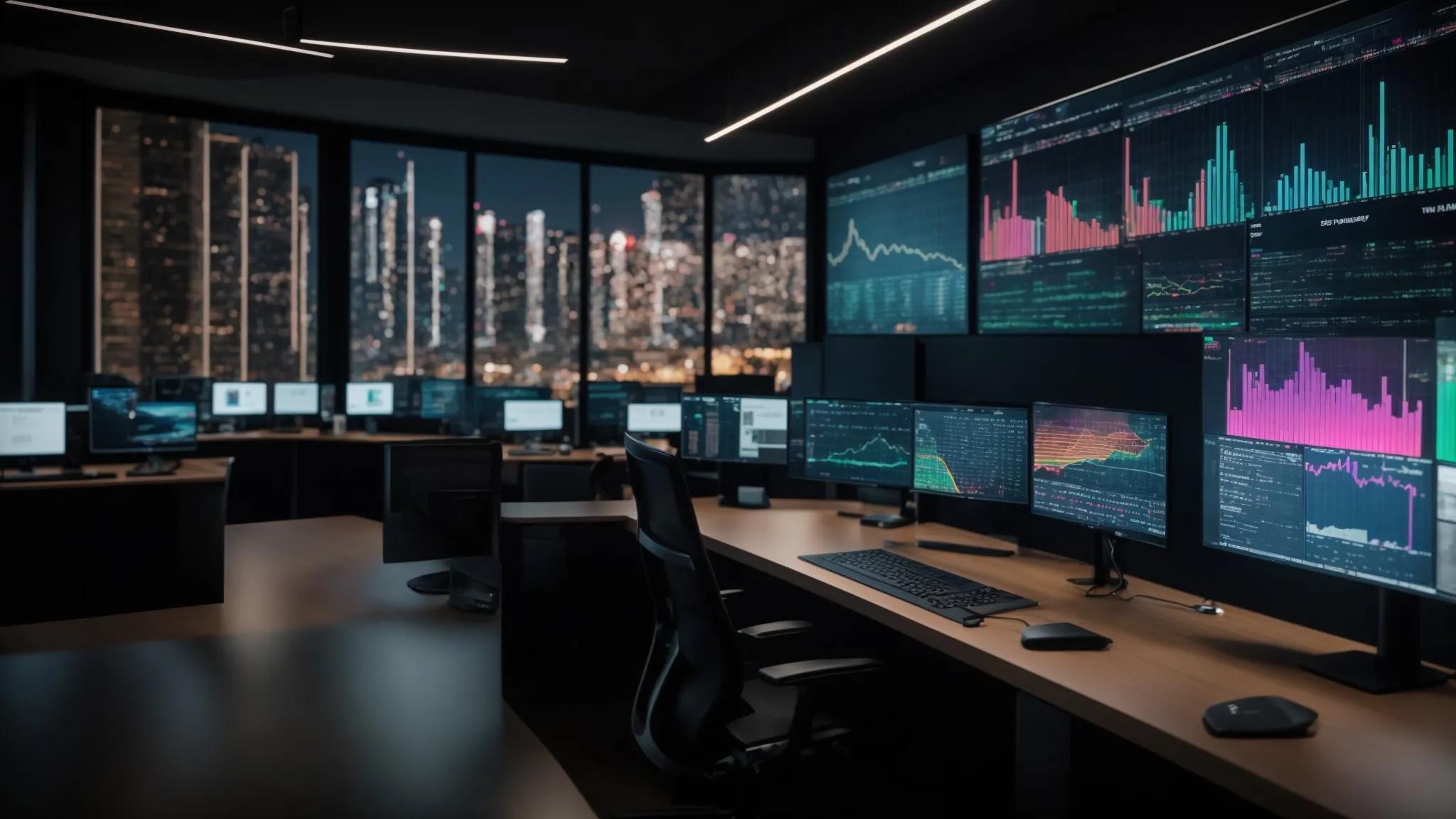 a modern office environment showcases advanced computer screens displaying vibrant graphs and charts that illustrate impressive data breach response improvements, symbolizing the impactful results of encryption in secure document storage systems.