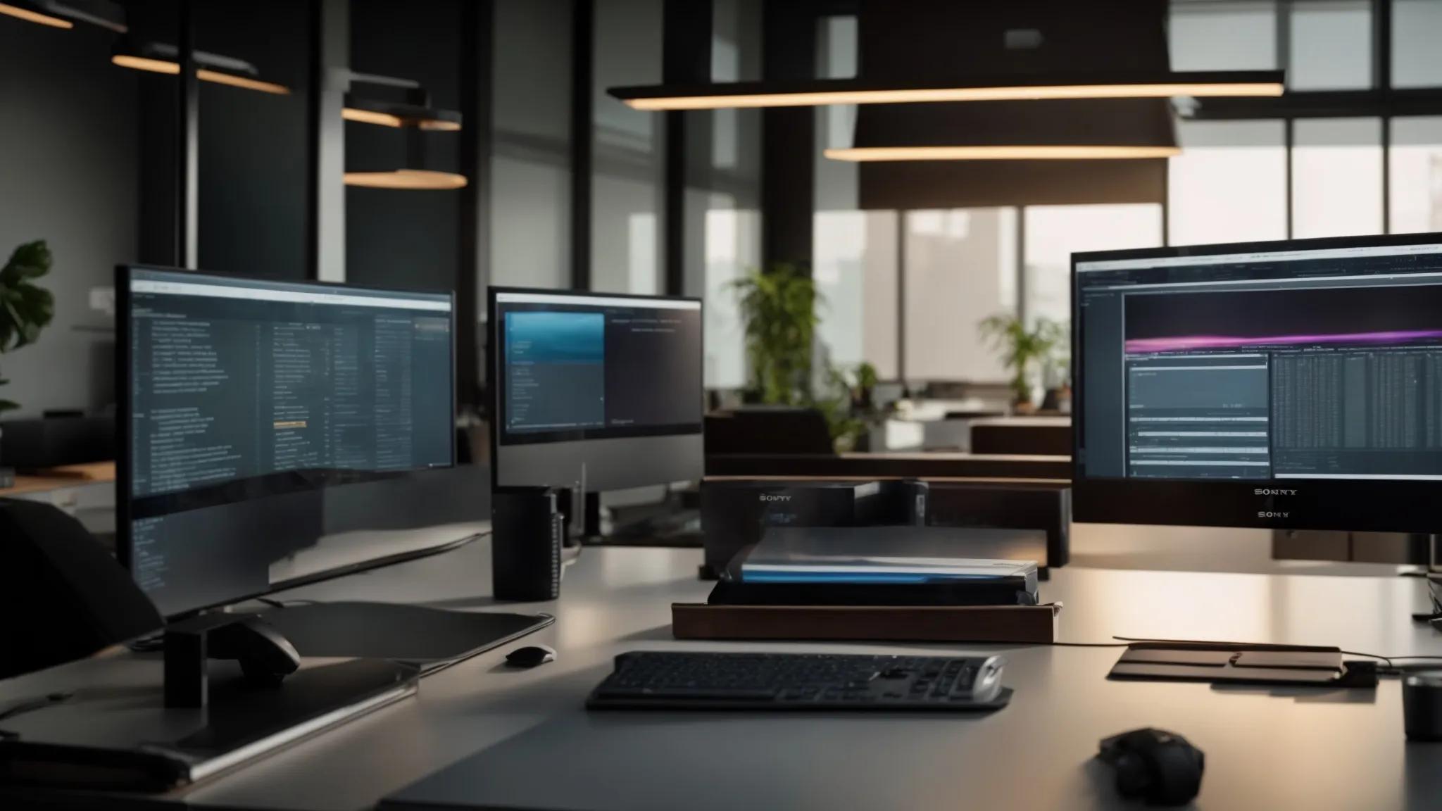 a modern, well-lit office workspace featuring a sleek computer displaying an intuitive document management system interface, complete with large fonts and high-contrast colors, emphasizing ease of use for older adults and individuals with disabilities.