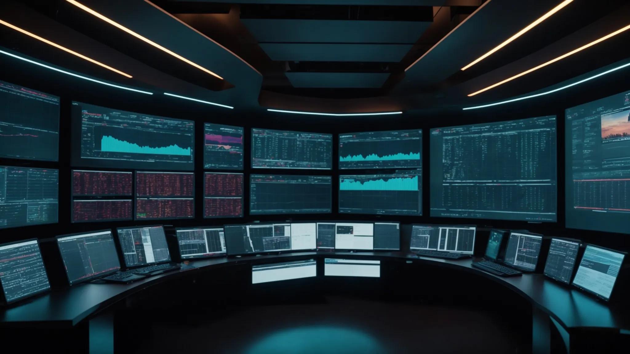 a sleek, high-tech control room filled with monitors displaying real-time data on user access patterns and security alerts, highlighting the importance of continuous monitoring for storage security in a modern organization.