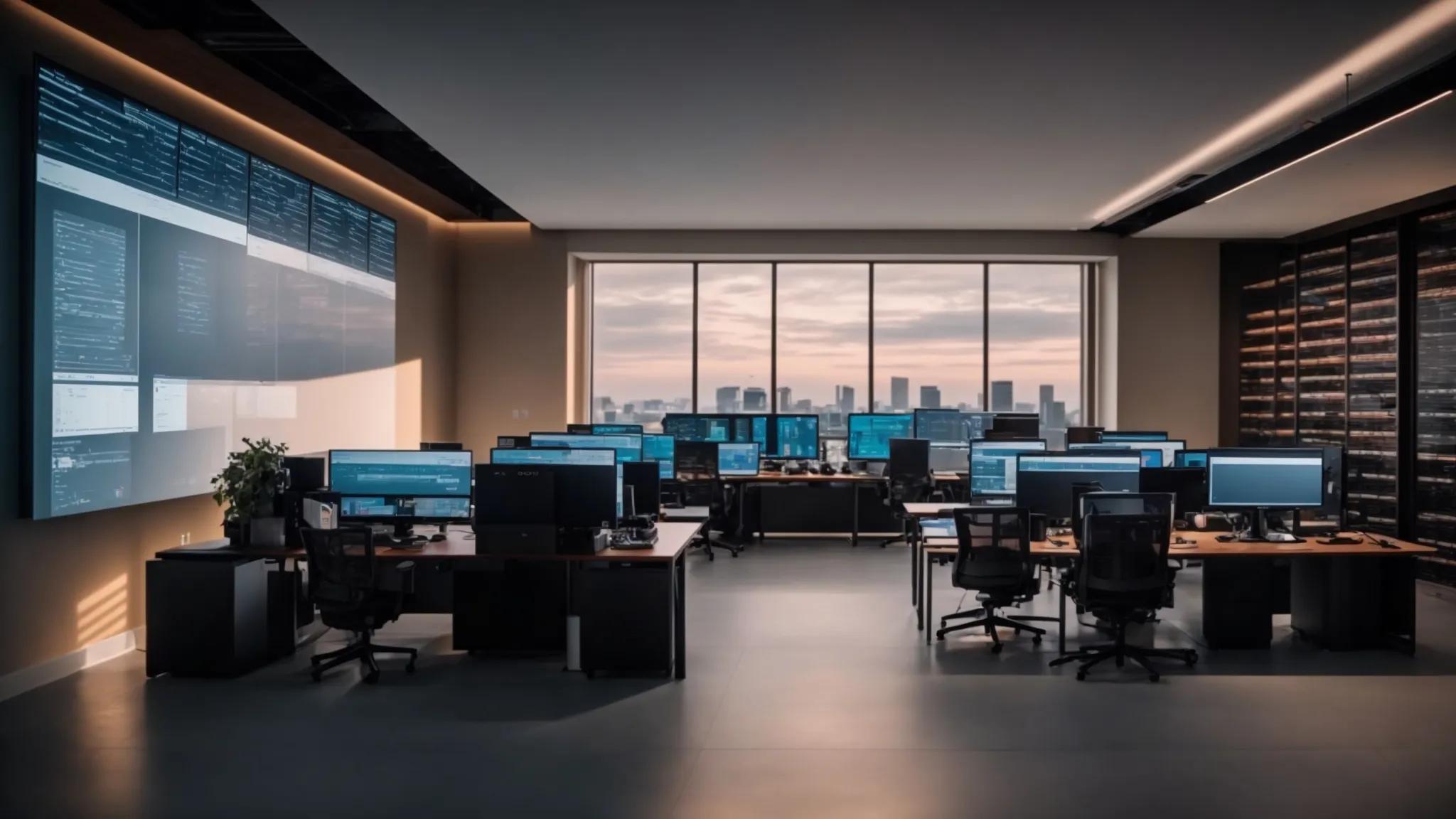 a sleek, modern office environment features a high-tech workstation equipped with dual monitors displaying intricate data backup diagrams, juxtaposed against a backdrop of neatly arranged local storage devices and a cloud storage interface projected on the wall, symbolizing the contrast between local and cloud backup solutions.