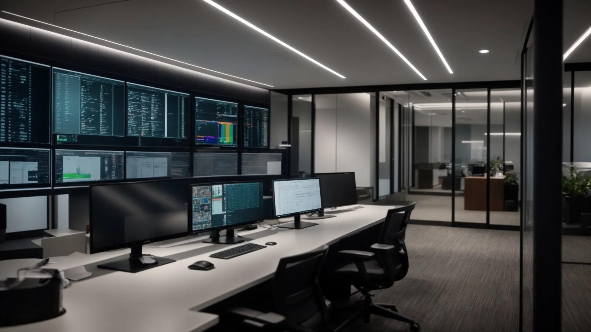 a sleek, modern office environment showcases a sophisticated digital document management platform on a high-tech monitor, with visual indicators of compliance features and security protocols prominently displayed, conveying the importance of upholding regulatory standards in data management.