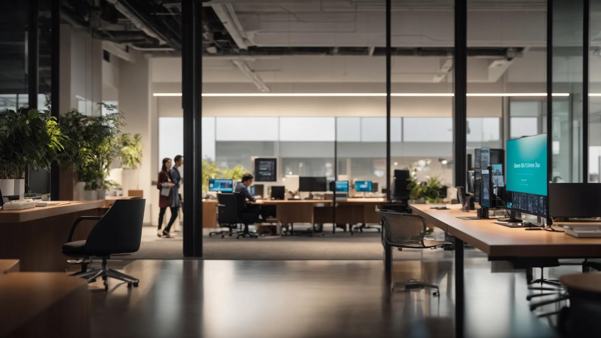 a sleek, modern office environment showcases a computer screen filled with vibrant customer support chat interactions, highlighting 24/7 accessibility and effortless communication, with a warm, inviting atmosphere emphasizing user-friendliness and trust in cloud service reliability.