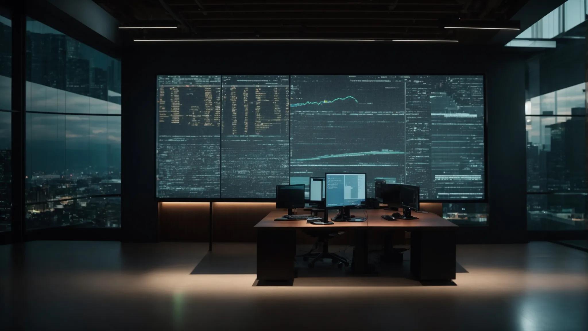 a sleek, modern office setting features a large screen displaying intricate diagrams of document encryption techniques, with a focus on symmetric, asymmetric, and hybrid encryption methods, illuminated by bright, focused lighting that highlights their importance in digital security.