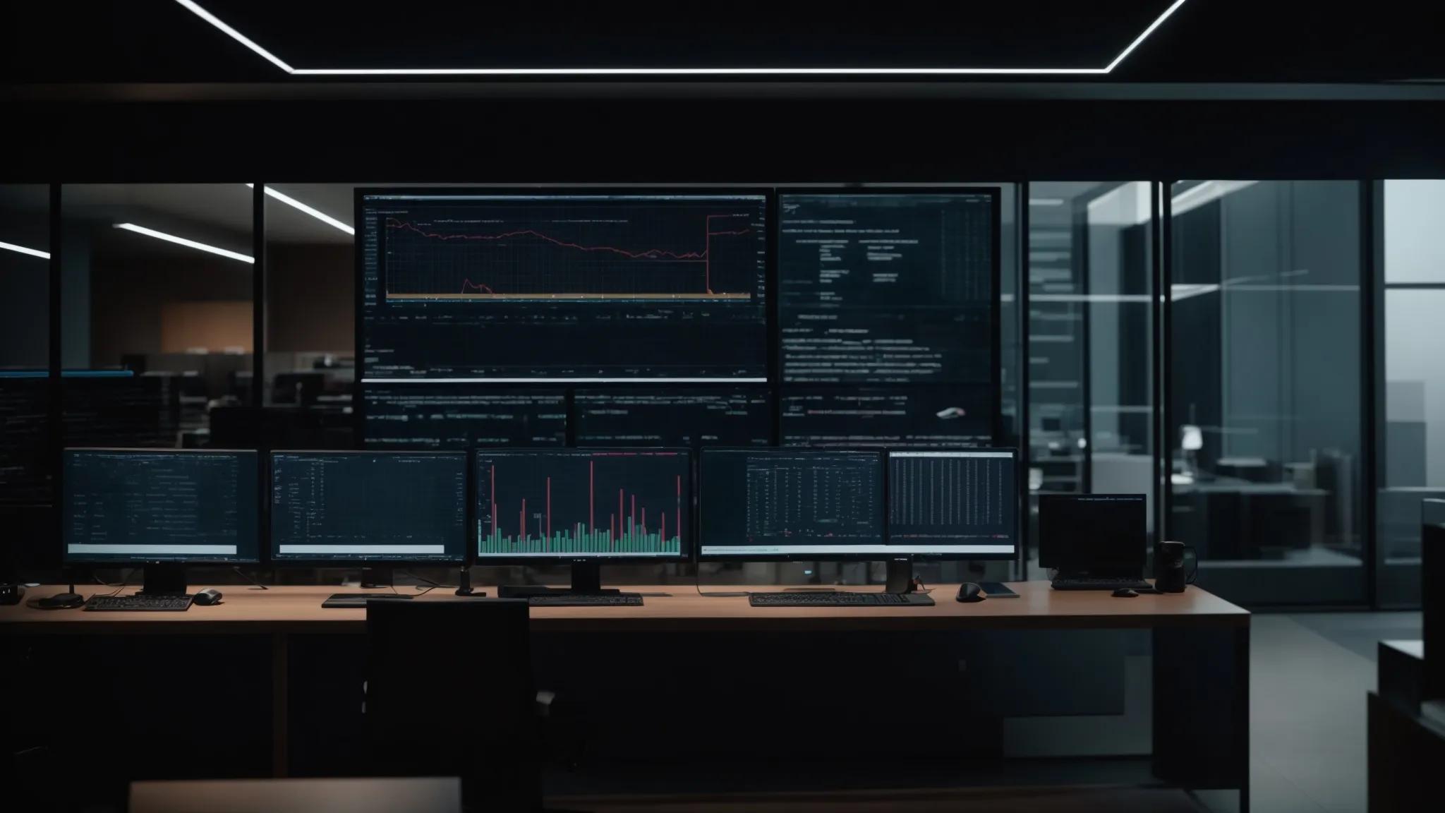 a sleek modern office workspace showcases a digital dashboard displaying complex encryption algorithms and security protocols, emphasizing the critical importance of document encryption and data protection strategies.