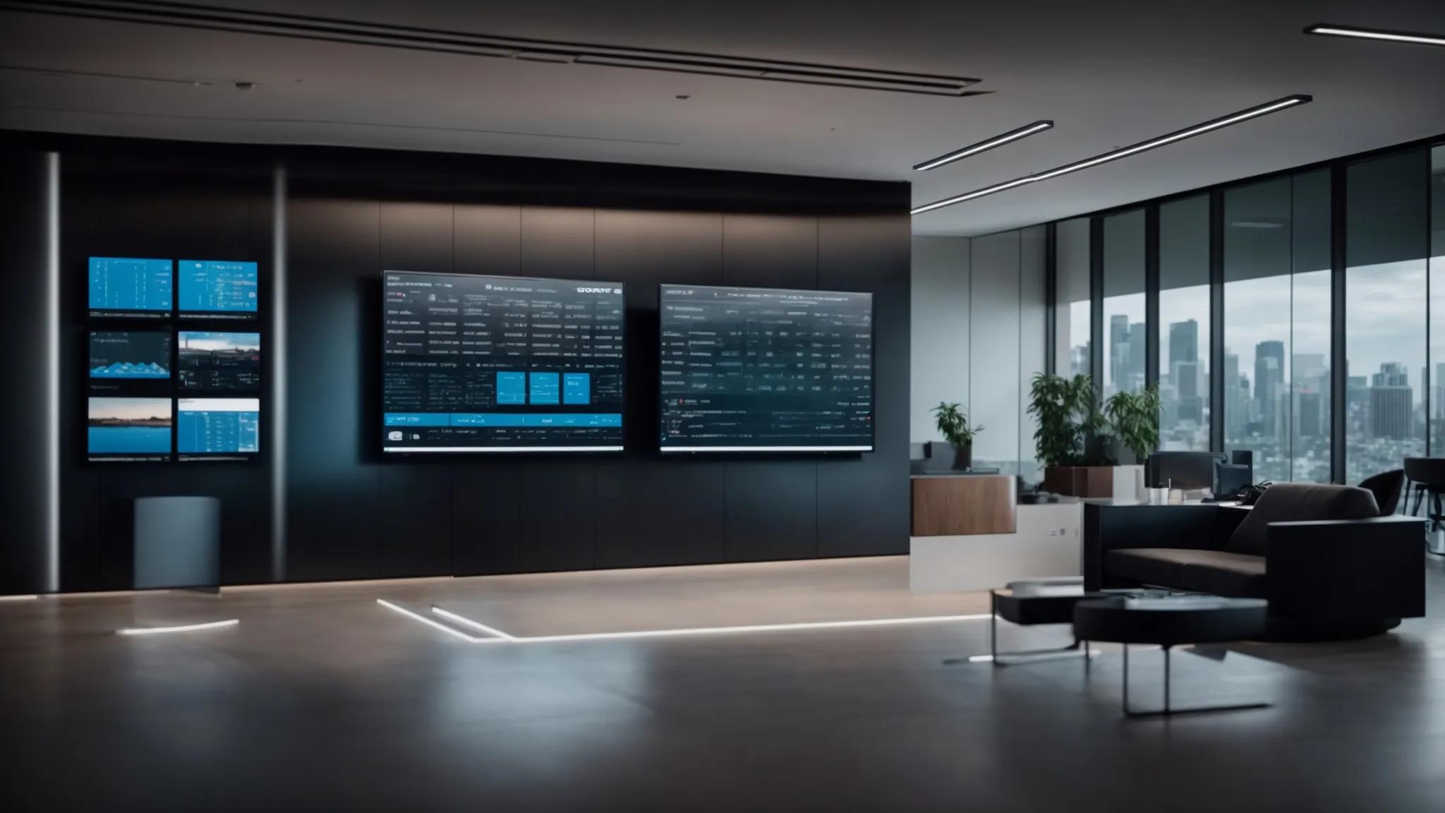 a sleek, modern office workspace showcases a digital display presenting a clear comparative table of secure cloud storage solutions, with high-resolution icons symbolizing encryption standards, compliance certifications, and key features illuminated by focused, artificial lighting.