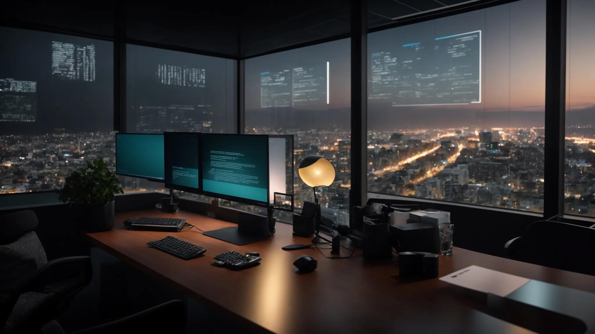 a sleek office environment featuring a modern computer screen displaying an encrypted cloud storage platform interface, with visualized data security features like multi-factor authentication and encryption protocols highlighted, conveying reliability and user-friendliness for estate planning.