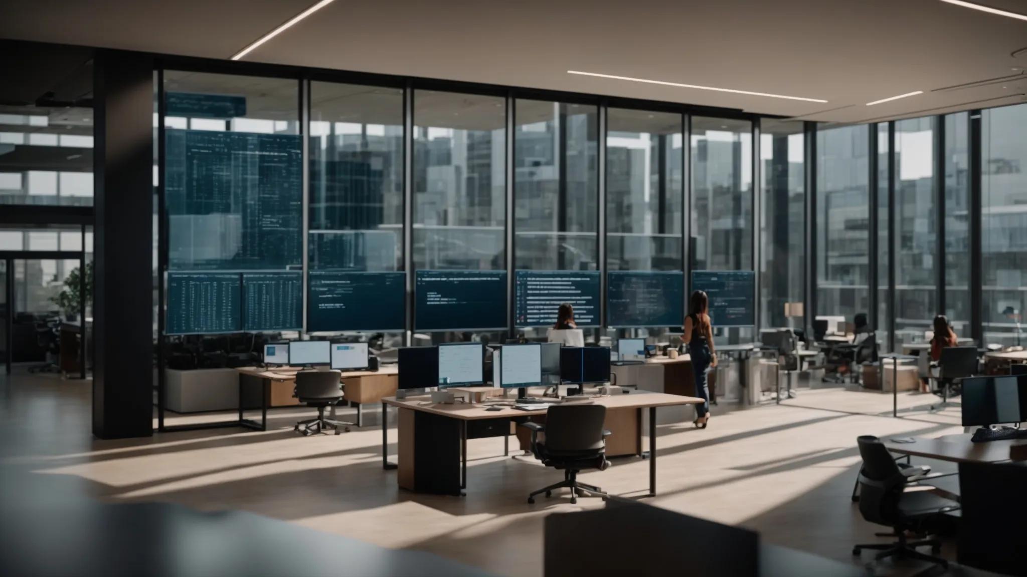 in a sleek, modern office setting, a digital dashboard prominently displays user roles and permissions configurations, illustrating the intricate management of document security with engaging visuals of access levels and role assignments.